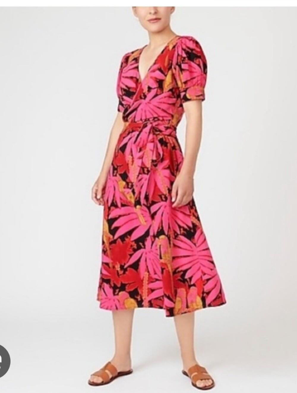 J. Crew Faux Wrap Midi Dress In Bird Palm Print Size 4